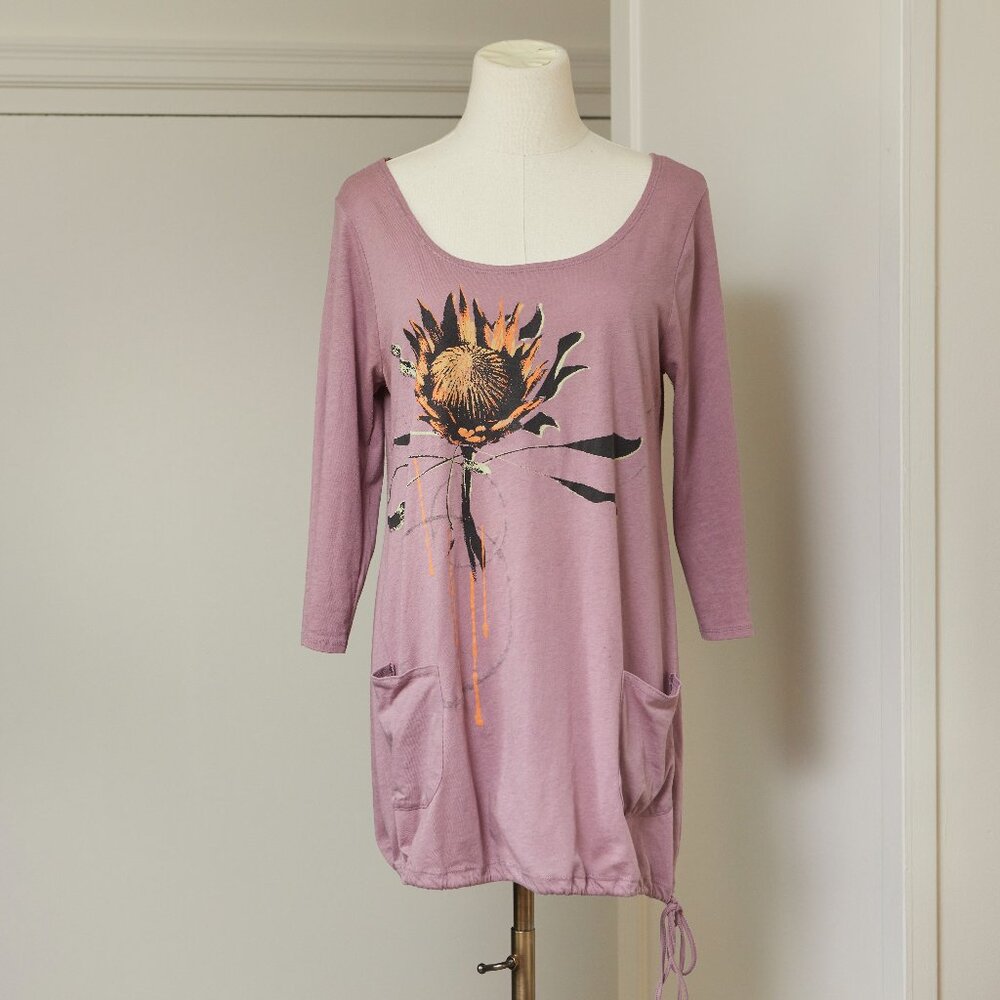 Sunflower Graphic Tunic w/ Pockets + Drawstring | Purple, Pink (ish)